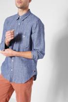 7 For All Mankind Long Sleeve Flannel Shirt In Chambray Stripe