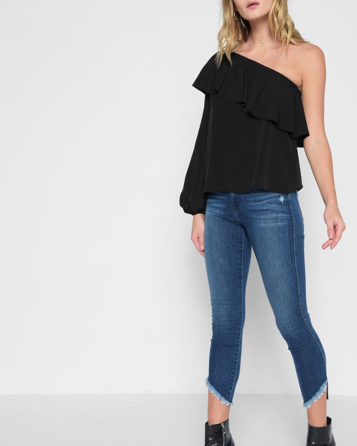 7 For All Mankind Women's Off Shoulder One Sleeve Top In Black