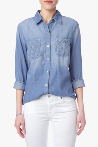 7 For All Mankind 2-pocket Slim Boyfriend Shirt With Lattice Detail In Cool Vista Blue