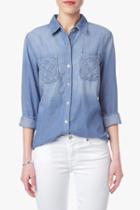 7 For All Mankind 2-pocket Slim Boyfriend Shirt With Lattice Detail In Cool Vista Blue