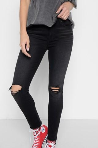 7 For All Mankind Aubrey Super High Waist Ankle Skinny With Frayed Hem And Busted Knees In Aged Onyx