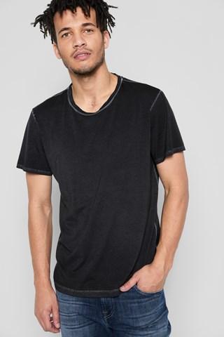 7 For All Mankind Short Sleeve Stone Wash Pima Crew In Black
