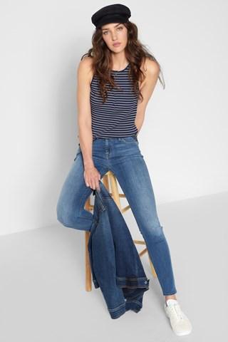 7 For All Mankind Ribbed Henley Tank In Navy Stripe