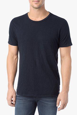 7 For All Mankind Short Sleeve Raw Pocket Crew In Navy