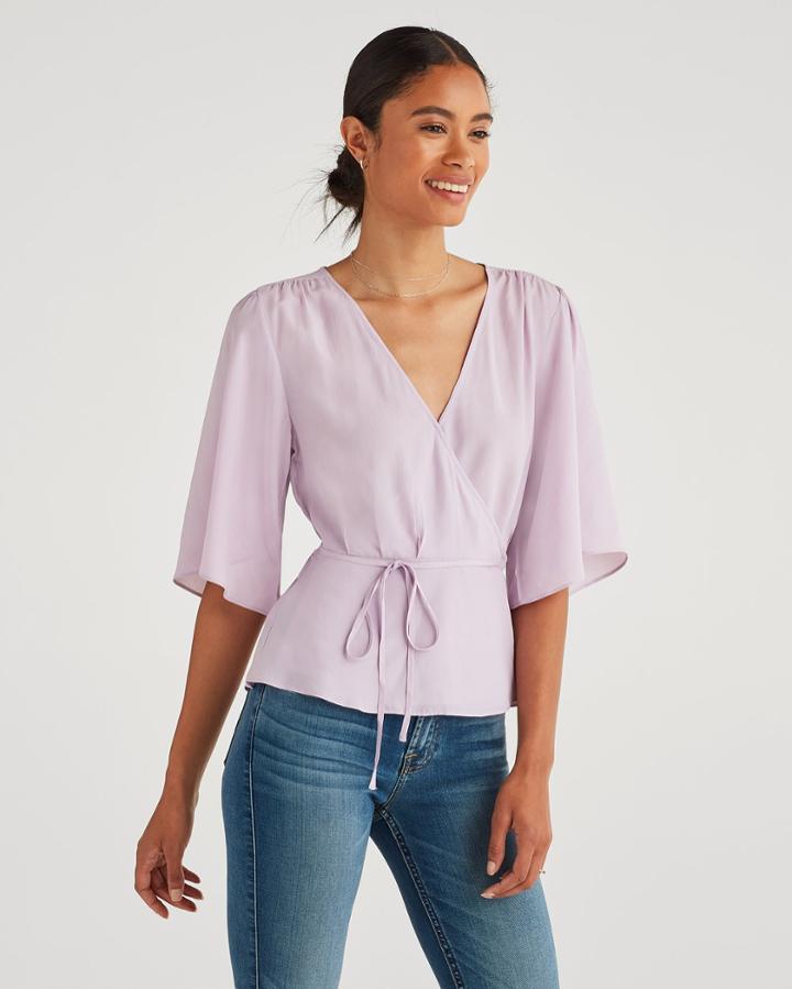 7 For All Mankind Women's Wrap Front Top In Sweet Lilac