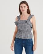 7 For All Mankind Ruffle Strap Top In Black And White