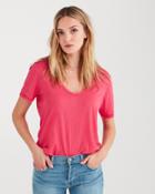 7 For All Mankind Curved Neck Tee In Hot Pink