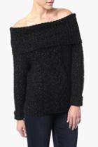7 For All Mankind Off The Shoulder Cable Knit Sweater In Black And Beige