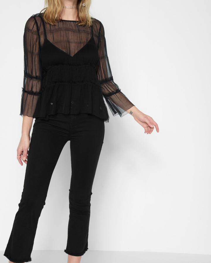 7 For All Mankind Women's B(air) Denim Cropped Boot With Raw Hem In Black