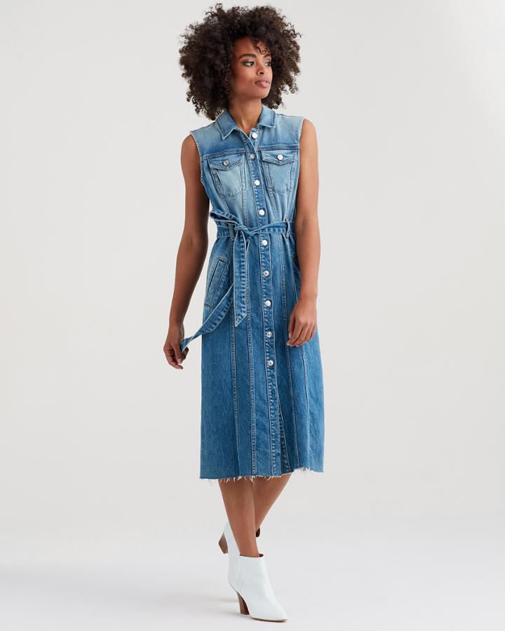 7 For All Mankind Midi Trucker Vest Dress In Desert Oasis