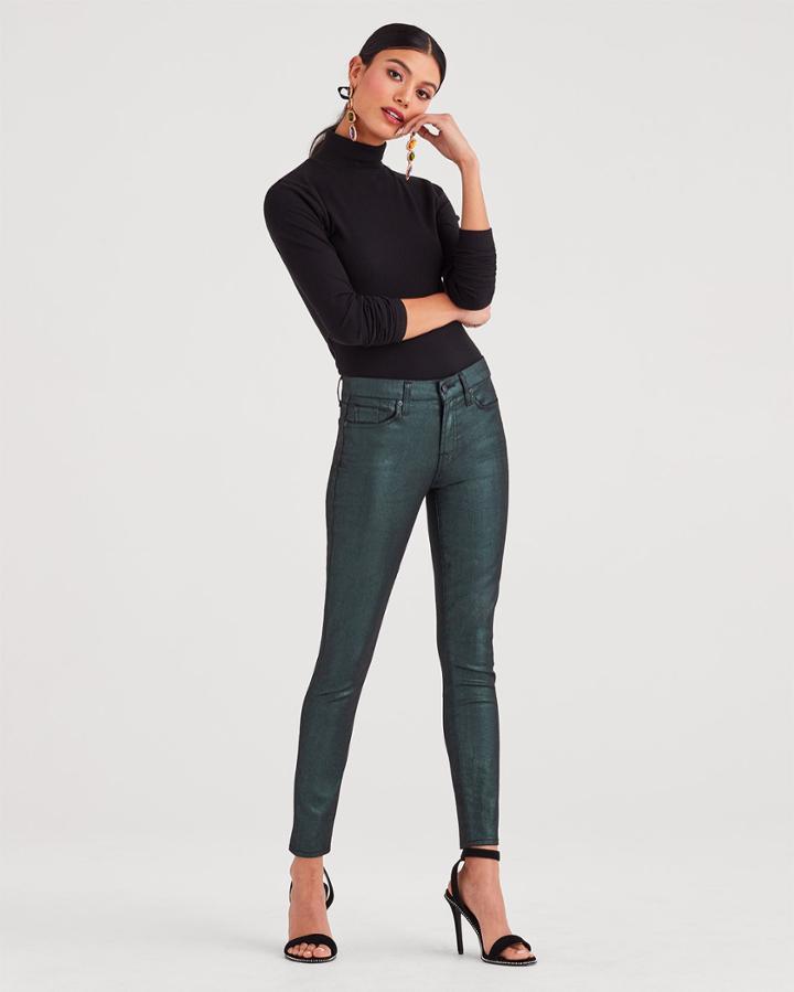 7 For All Mankind Metalic Twill Ankle Skinny In Emerald