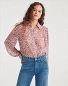7 For All Mankind Women's Puff Sleeve Chiffon Button Up Shirt In Rose Leopard