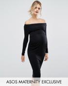Asos Maternity Bardot Dress With Long Sleeve - Black