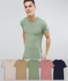 Asos Design Longline Muscle Fit T-shirt With Crew Neck And Stretch 5 Pack Multipack Saving - Multi