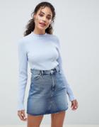 Asos Design Rib Sweater With Stitch Detail In Nylon Yarn-blue