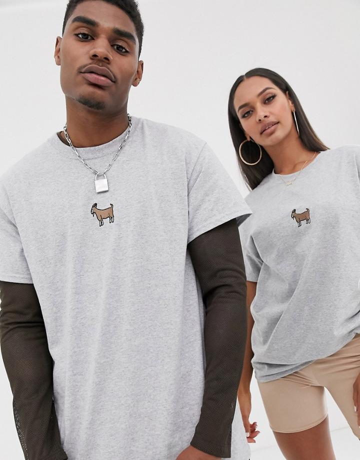 New Love Club Unisex Goat Embroidered Graphic T-shirt - Gray
