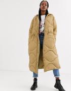 Asos Design Longline Quilted Puffer Jacket In Khaki