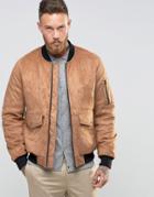 Asos Faux Suede Bomber With Patch Pocket In Tan - Tan