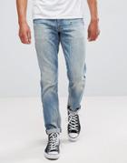 Asos Stretch Slim Jeans In Mid Wash Vintage With Abrasions - Blue