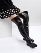 Mango Leather Flat Knee High Boot - Black