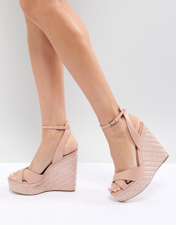 Aldo Cross Strap Wedge Shoe With Textured Heel - Pink