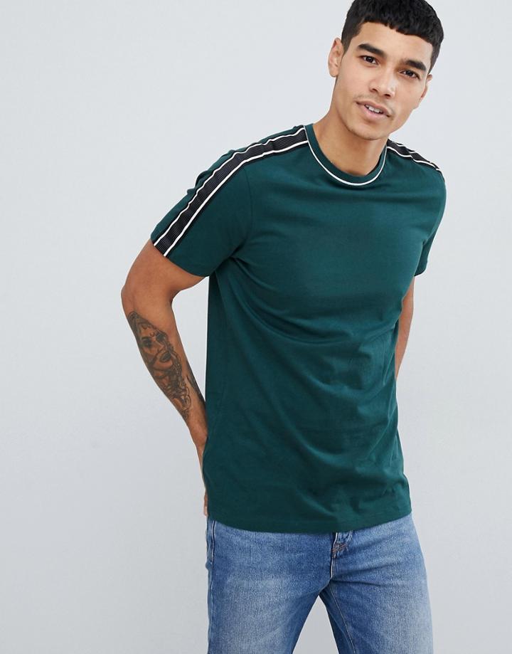 New Look T-shirt With Arm Stripe In Dark Green - Green