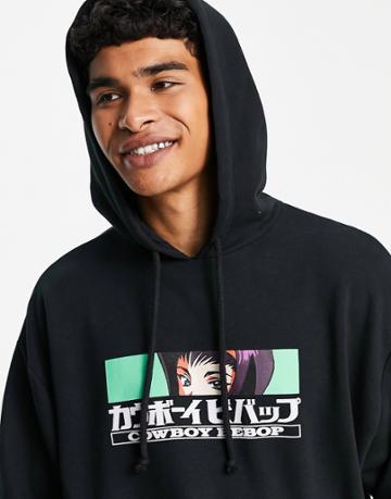 Asos Design Oversized Hoodie With Cowboy Bebop Print In Black