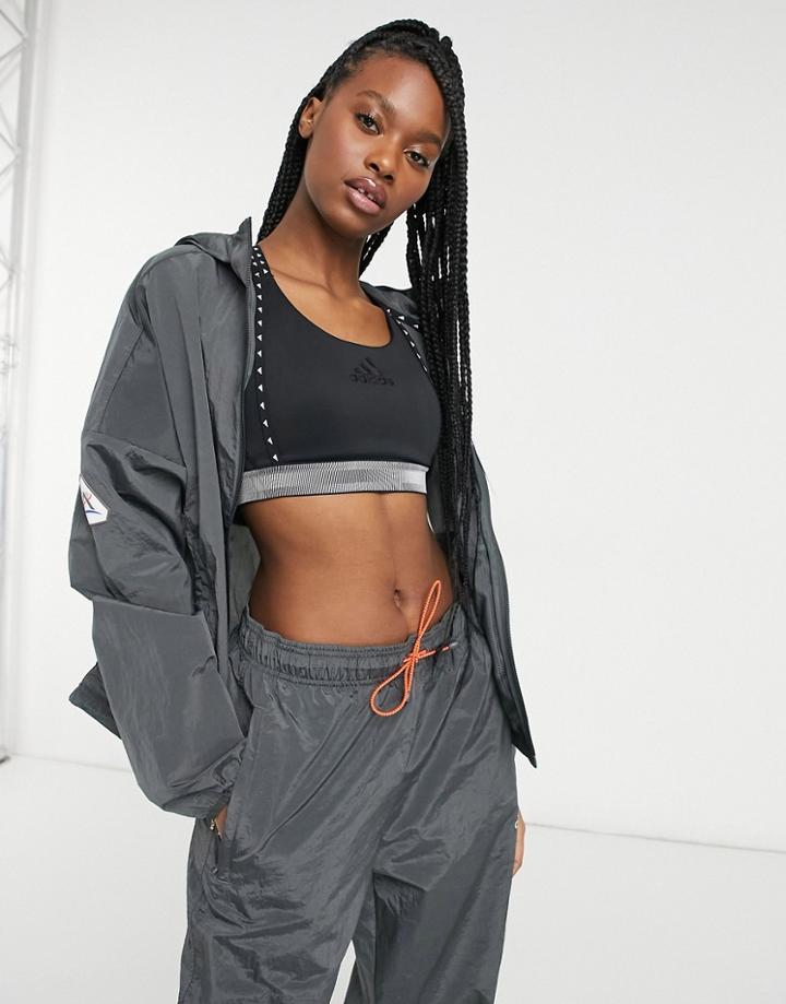 Adidas Training Space Hooded Jacket In Gray-grey