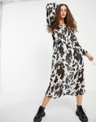 Topshop Chuck On Smock Dress In Cow Print In Multi