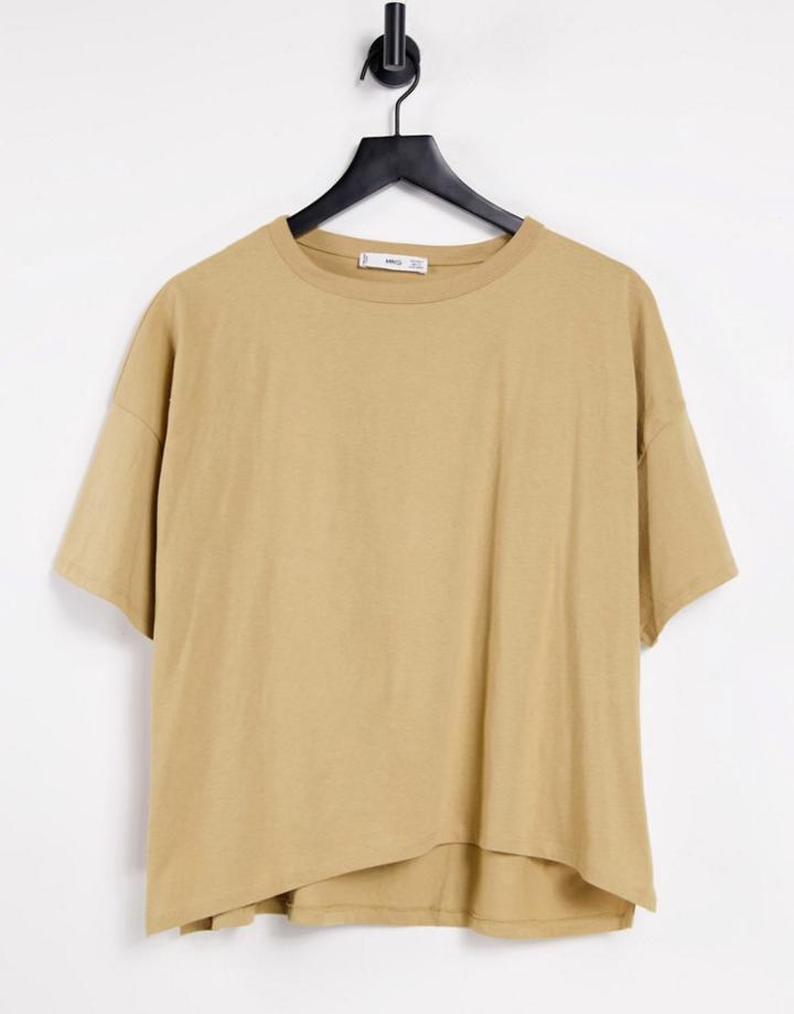 Mango Organic Cotton Oversized T-shirt In Medium Brown-yellow