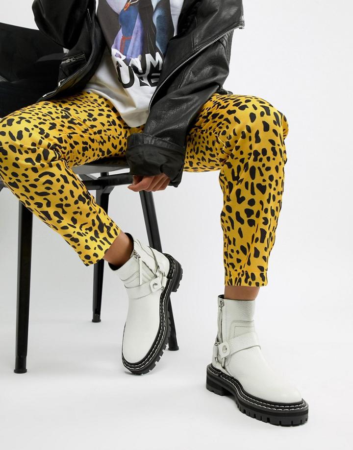Asos Design Acolade Premium Leather Chunky Biker Boots - White