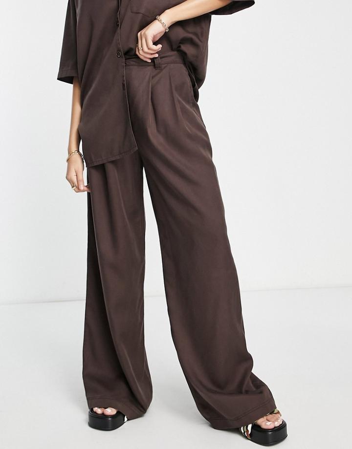 Asos Design Wide Leg Dad Pants In Chocolate - Part Of A Set-brown