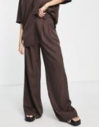 Asos Design Wide Leg Dad Pants In Chocolate - Part Of A Set-brown
