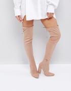 Asos Karma Pointy Over The Knee Boots - Beige