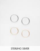 Asos Pack Of 2 Mixed Plated Sterling Silver 9mm Hoop Earrings - Mixed Metal