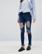 Parisian Extreme Ripped Skinny Jeans - Blue