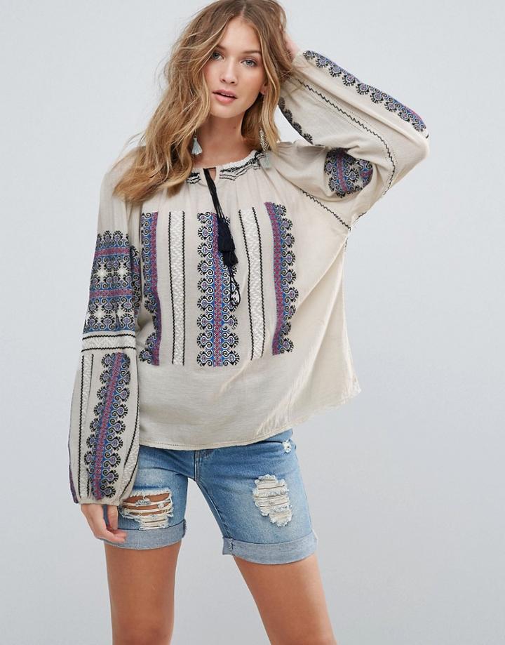 Deby Debo Hungarian Embroidered Blouse - Blue