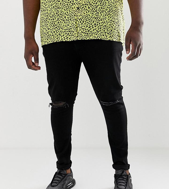 Asos Design Plus Super Skinny Jeans In Black With Knee Rips - Black