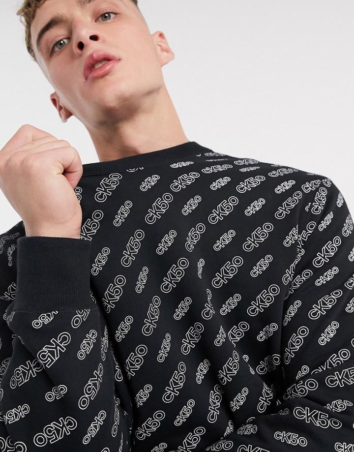 Calvin Klein Jeans 50 Limited Edition All Over Print Relaxed Sweatshirt In Black