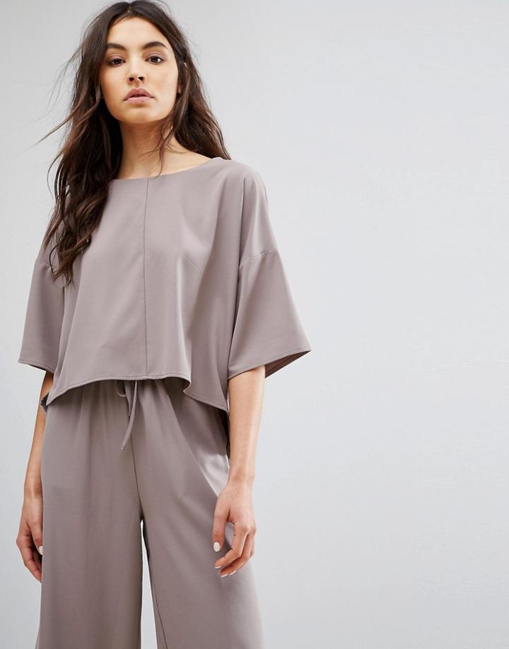 Native Youth Minimal Boxy Top With Kimono Sleeves Co-ord - Gray