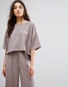 Native Youth Minimal Boxy Top With Kimono Sleeves Co-ord - Gray