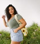 Asos Design Curve Fitted Top With Notch Neck In Khaki-green