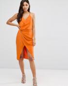 Asos Strappy Drape Front Midi Dress - Burnt Orange
