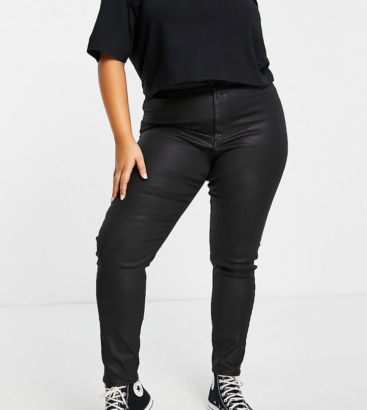 Asos Design Curve High Rise Ridley 'skinny' Jeans In Coated Black