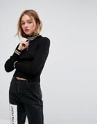 Monki Zip Up Long Sleeve Sweater - Black