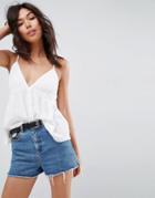 Asos Cami In Crinkle With Button Front - White