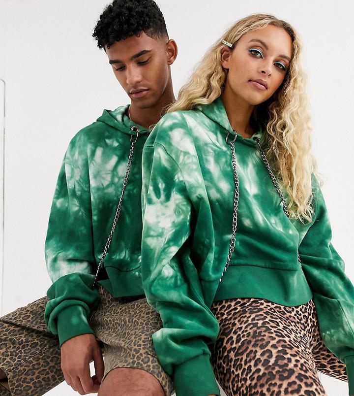 Collusion Unisex Cropped Hoodie With Chains-green