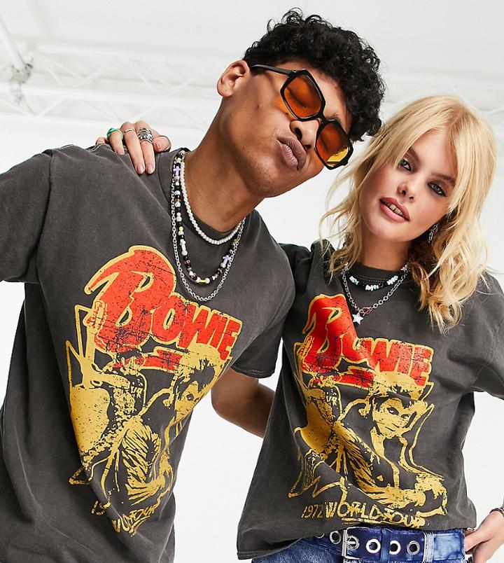 Reclaimed Vintage Inspired Unisex Licensed David Bowie T-shirt In Gray