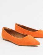 Asos Design Lucky Pointed Ballet Flats In Orange