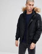 Only & Sons Padded Jacket With Removable Faux Fur Hood - Black